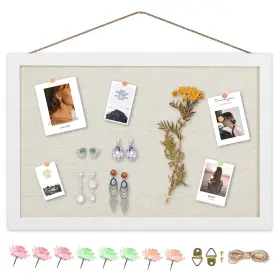 B0b3djlbh7 Aktop 16.7 Inch X11 Linen Framed Cork Bulletin Board Small Wall Mount Pinboard