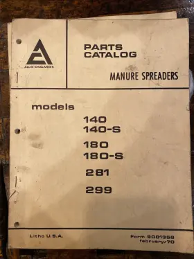 180-s Allis Chalmers Parts Catalog For Manure Spreaders 140 180 281 299 1970