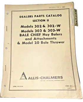 302-w Allis Chalmers 303-w Used Old Stock Parts Catalog For Ac 302 303 Hay Baler D-1