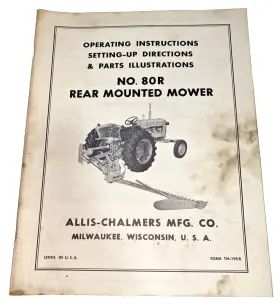 Tm-195b Allis Chalmers No.80r Used Operating Manual For Rear Mounted Mower