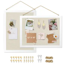 B0blrmm5rn Amusight 2-pack Linen Cork Board 16 Inch X12 Double-sided Wood Frame Hanging