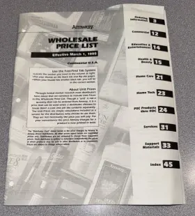 Sa-13 Amway Vintage Wholesale Price List Continental Usa March 1 1995