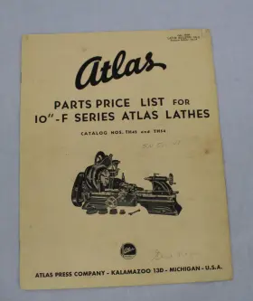 10l-2 Atlas Vintage 1948 10 Inch -f Series Lathe Parts Price List Catalog Tools Softcover