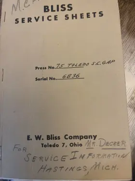 Dp600 Bliss E.w.bliss Company Service Sheet/guide