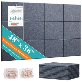 B0d9vn3p3c Bounmer 48 Inch X36 Cork Bulletin Board - 12-pack Felt Wall Tiles With Push Pins