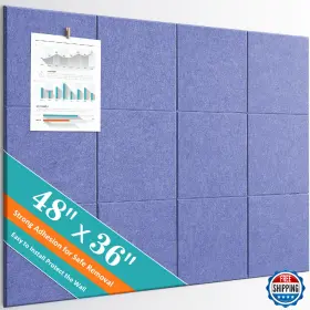 Bounmer B0fkyvgt1y Large Bulletin Board 48 Inch X 36 - 12 Pack Felt Wall Tiles With 60 Pcs Safe Remova