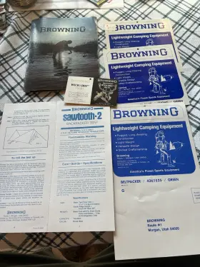 Bl-22 Browning 1975 Catalog And Vintage Hang Tag Lot - Back Packs Tent Socks Etc