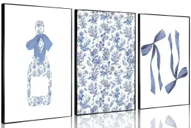 Fbashenlansehudiejiejiubei-1 Cendap Blue White Floral Wall Art Coastal Champagne Coquette Paintings Prints Poster