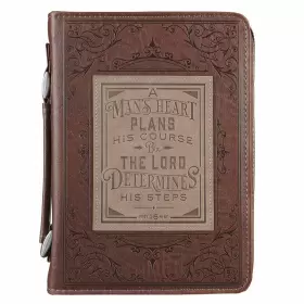 9-brown-xlg Christian Art Gifts Inc. 255490 Bible Cover-classic-a Mans Heart-proverbs 16