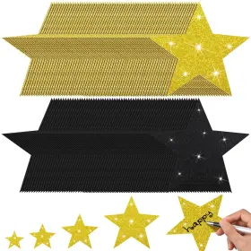 B0dv47d9ry Ctosree 256pcs Glitter Star Cutouts Wall Decor Black Gold Assorted Sizes