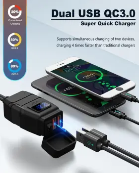 Mtcuc2a02 Extractme Motorcycle Usb Charger 6.8a Quick Charge 3.0 Dual P #2