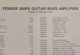 300ps Fender Parts List-schematic Diagram Guitar/bass Amplifier Tube Amp 300w
