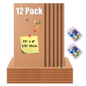 B0bpx5md47 Gardyue 12pk Cork Bulletin Board Tiles 17x8.5 Inch Self-adhesive Frameless 1/2 Thic
