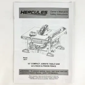 He77 Hercules Table Saw Owners Manual Model Safety Instructions