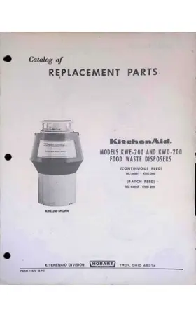 Kwe-200 Hobart Corporation Kwd-200 Kitchenaid Parts Catalog 1974 Troy Ohio Disposer