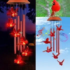 Ibdone 752771219517 Red Cardinal Bird Solar Wind Chime Windchimes For #2
