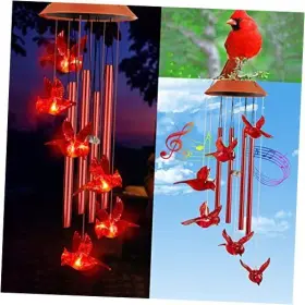 Ibdone 752771219517 Red Cardinal Bird Solar Wind Chime Windchimes For