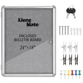 Klenzmate B0f52sd3jb 24 Inch X18 Enclosed Cork Bulletin Board Tamper-proof Display Case Grey Fabric&alumi