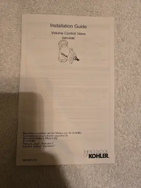 K681 Kohler K671 Installation Guide. Volume Control Valve.