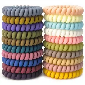 Leenchiry 761312227614 Spiral Hair Ties 20 Pieces No Crease Coil Elastics - Damage Phone Cord Pon