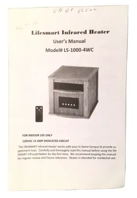 Ls-1000-4wc Lifesmart Infrared Heater User S Manual Model #