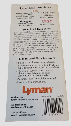 Ly-9780004 Lyman 9780004 Load Data Book Popular Auto Pistol Cals #2