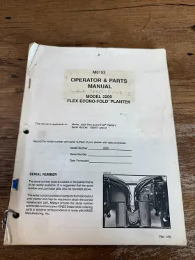 M0153 M & Used Kinze Model 2200 Flex Econo-fold Planter Operator And Parts Manual