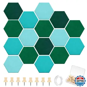 B0fbwvqcmz Mindsoft 16 Pcs Hexagon Cork Board 50 Pins Turquoise Felt Diy Tiles Wall Display
