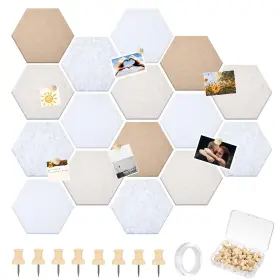 Mindsoft B0fwchjh7t 16 Pcs Hexagon Cork Board For Walls With 50 Wooden Push Pins 12x10 In F