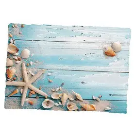 8541942421 Mps Beach Seashells Paper Placemats 9.75x14 Inch Blue 25