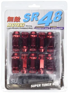 32906r Muteki Sr48 Series Red 12mm X 1.5 Inch Thread Size Open End Lug Nut Set