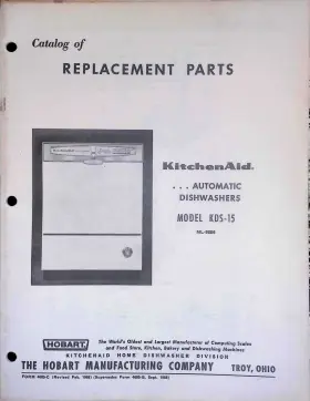Kds-15 Nan Kitchenaid Superba Dishwasher Parts Catalog 1968 Hobart Troy Ohio