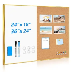 B0dcz6wwzk Queenlink 36x24 Inch Magnetic Dry Erase White Board And Cork Combo Gold Frame