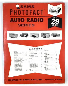 Ar-28 Sams Photofact Auto Radio Series January 1965 Pb Used