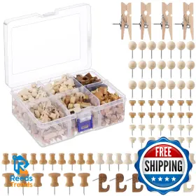 B0f8b9bmkn Sawysine 600 Pcs Decorative Push Pins Wood Brown Thumb Tacks 6 Types Cute Pin Clips
