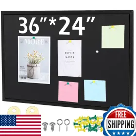 B0bxkxt2mf Teling 36x24 Black Wood Framed Cork Board Bulletin With Pins And Hooks