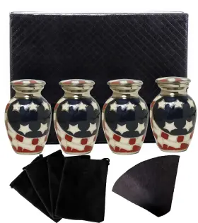 Bafkus4 The Ascent Memorial American Flag Embossed Urns And Keepsake Set Of 4 With Four Velvet Carry Bags