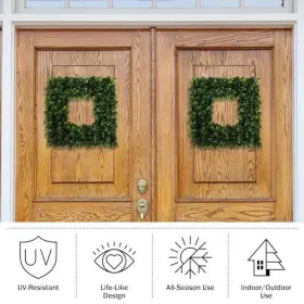 50-109-2 Trademark Global Set Of 2 Wreaths - 16.5-inch Square Artificial Boxwood 16.5 Inch Green #3