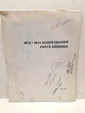 4812 Versatile 4814 Used Old Stock / Auger Header Parts Addenda Aug 1985