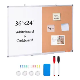 B0dbvhsp97 Vevor 36x24 Whiteboard Cork Board Combo Aluminum Frame 2-in-1 Magnetic Dry Erase