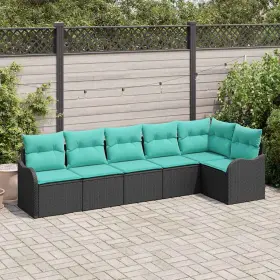 3345726 Vidaxl Garden Sofa Set With Cushion 6 Pcs Black Poly Rattan