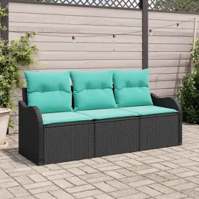 3354235 Vidaxl Garden Sofa Set With Cushion 3 Pcs Black Poly Rattan
