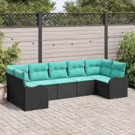 3354525 Vidaxl Garden Sofa Set 7 Pcs Black And Turquoise Poly Rattan