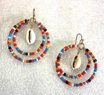 Fashion Statement Boho Earrings Gold Multicolor Bead Cowrie Shell Beach 2" 8293. Fixed Price $13.49.