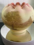 Fenton Art Glass 1974-1978 Burmese "tree Scene" Single Crimp Rose Bowl. Fixed Price $133.00.