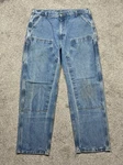 Carhartt B73-DST Double Knee Jeans Men Size 38X32 Blue Denim Medium Wash. Fixed Price $49.99.