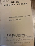 E.w.bliss Company Service Sheet/guide. Fixed Price $20.00.