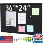 Teling 36X24 Black Wood Framed Cork Board Bulletin With Pins & Hooks. Fixed Price $67.85.
