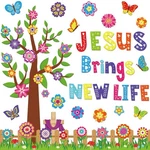 Gisgfim Christian Spring Bulletin Board Decoration Set Religious Flower Tree .... Fixed Price $16.82.