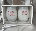 Creative Brands "peace & Joy" Stemless Wine Glasses. Fixed Price $14.99.